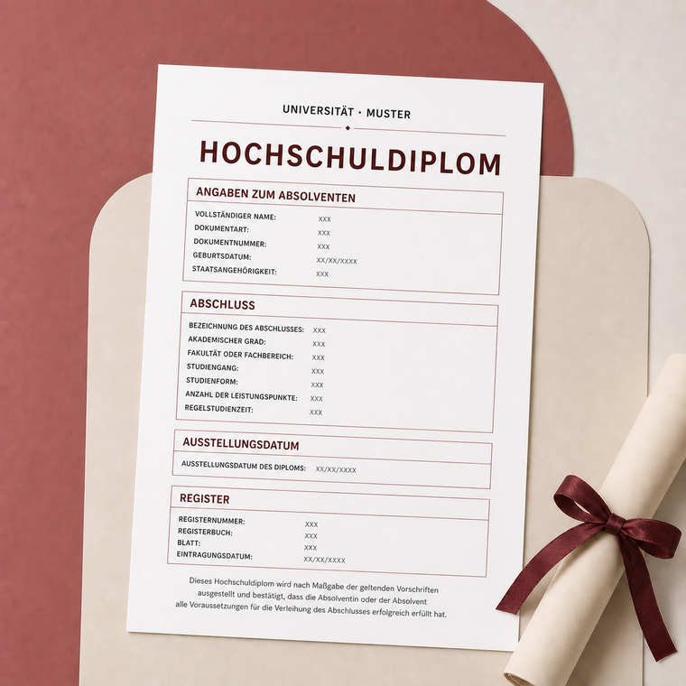 Beglaubt – beglaubigte Übersetzung eines Hochschuldiploms