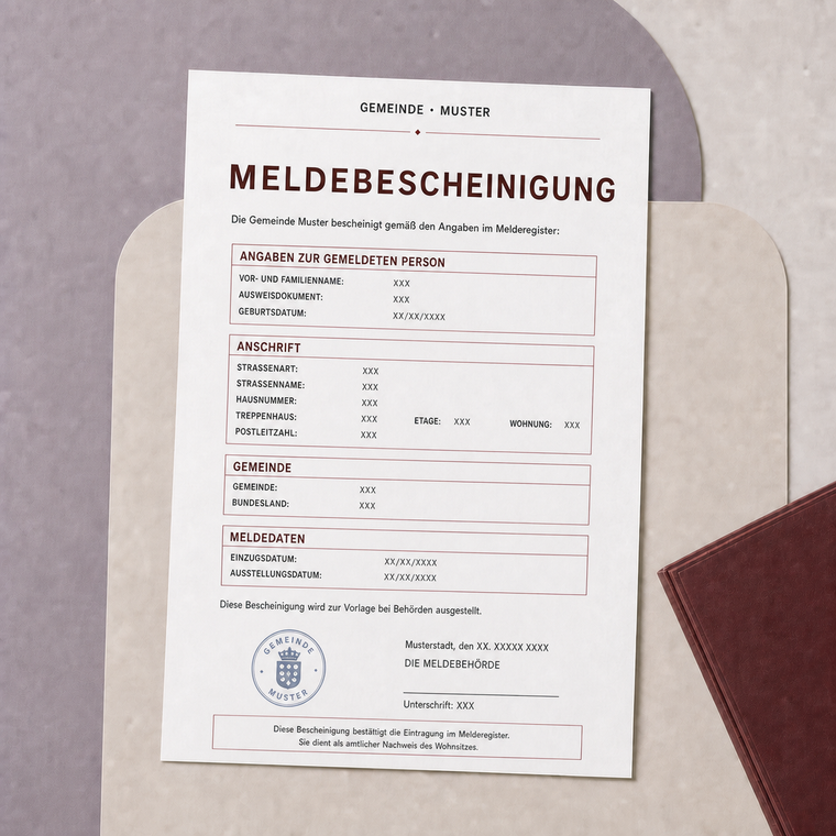 Beglaubt – beglaubigte Übersetzung einer Meldebescheinigung