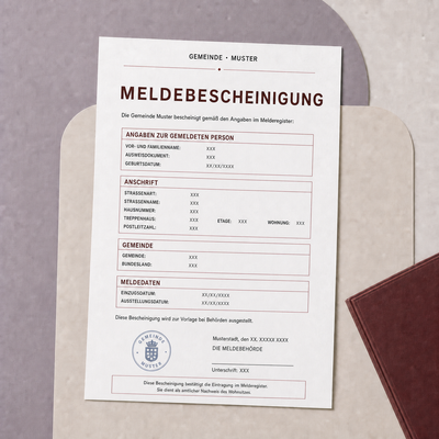 Beglaubt – beglaubigte Übersetzung einer Meldebescheinigung